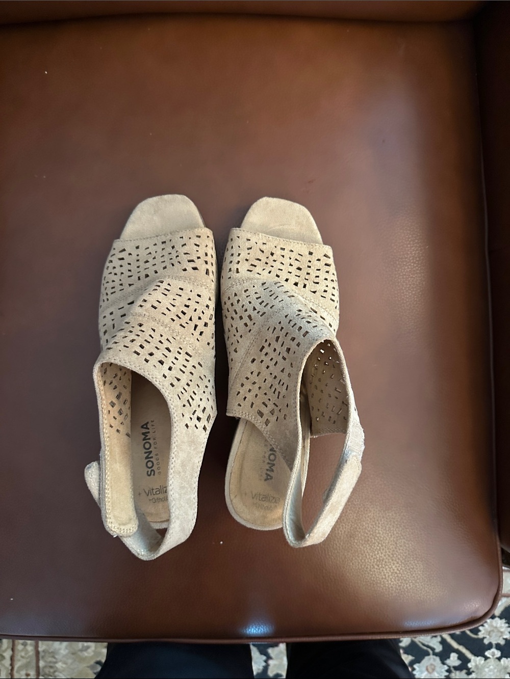 Sonoma Taupe Perforated Suede Slingback Sandals